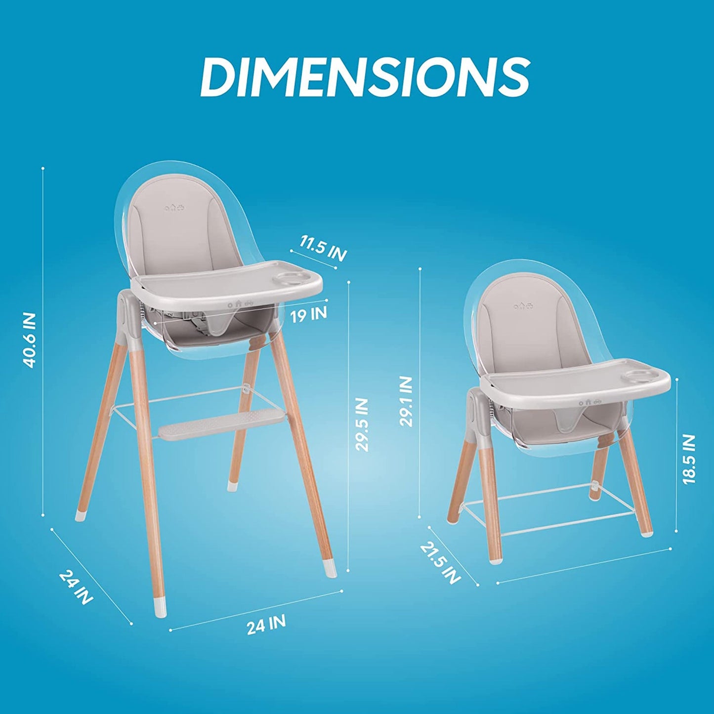 Children of Design 6 in 1 Deluxe Wooden High Chair for Babies & Toddlers, Modern Safe & Compact Baby Highchair